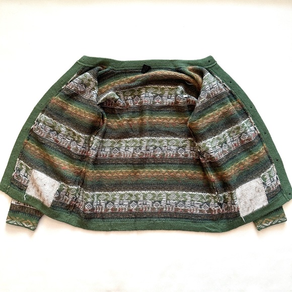 VTG ANDINA 100% ALPACA LLAMA PRINT GREEN MOCK-NECK BUTTON FRONT CARDIGAN SzM/L - Picture 8 of 13